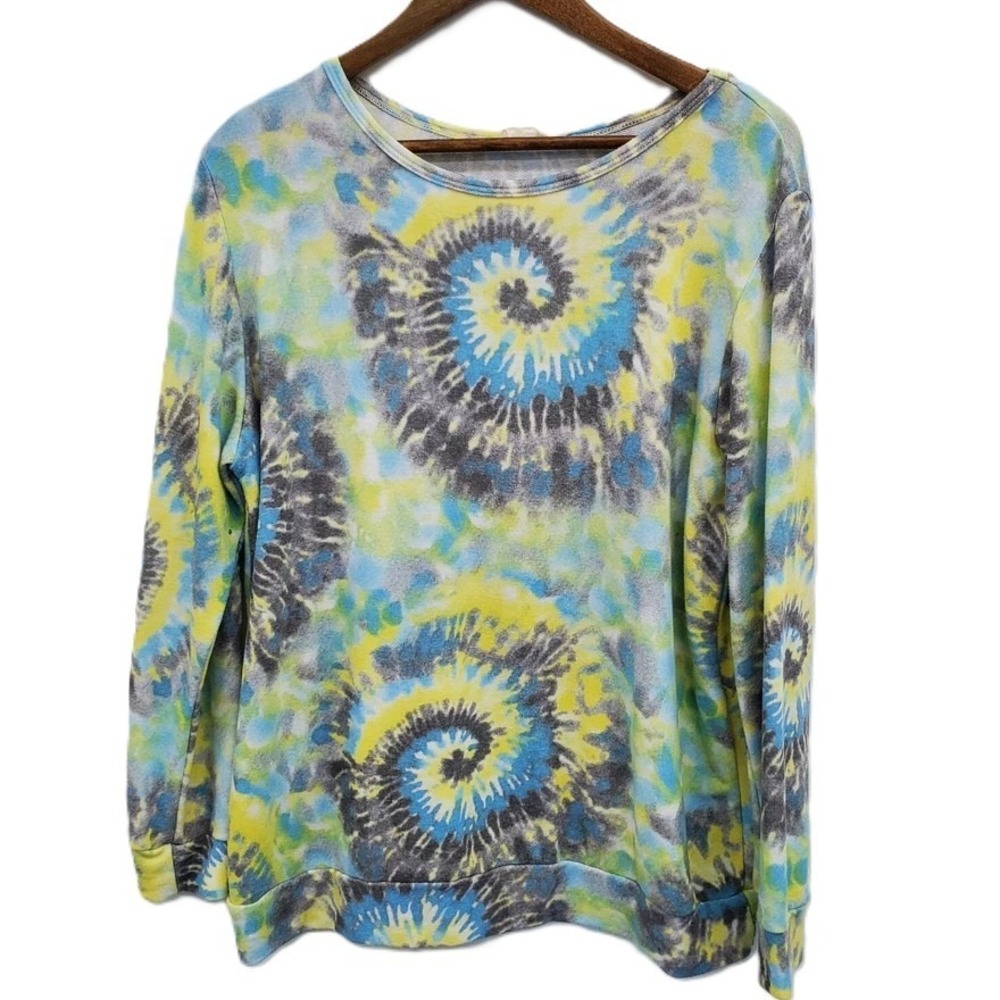 Womens XL Tie Dye Spiral Lightweight Knit‎ Sweater Boho Hippie Retro Pullover